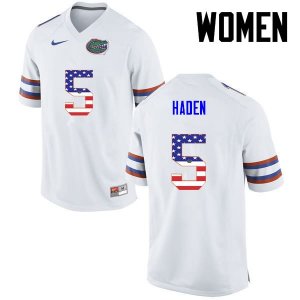 Women's Florida Gators #5 Joe Haden NCAA Nike White USA Flag Fashion Authentic Stitched College Football Jersey ZKA7062UG